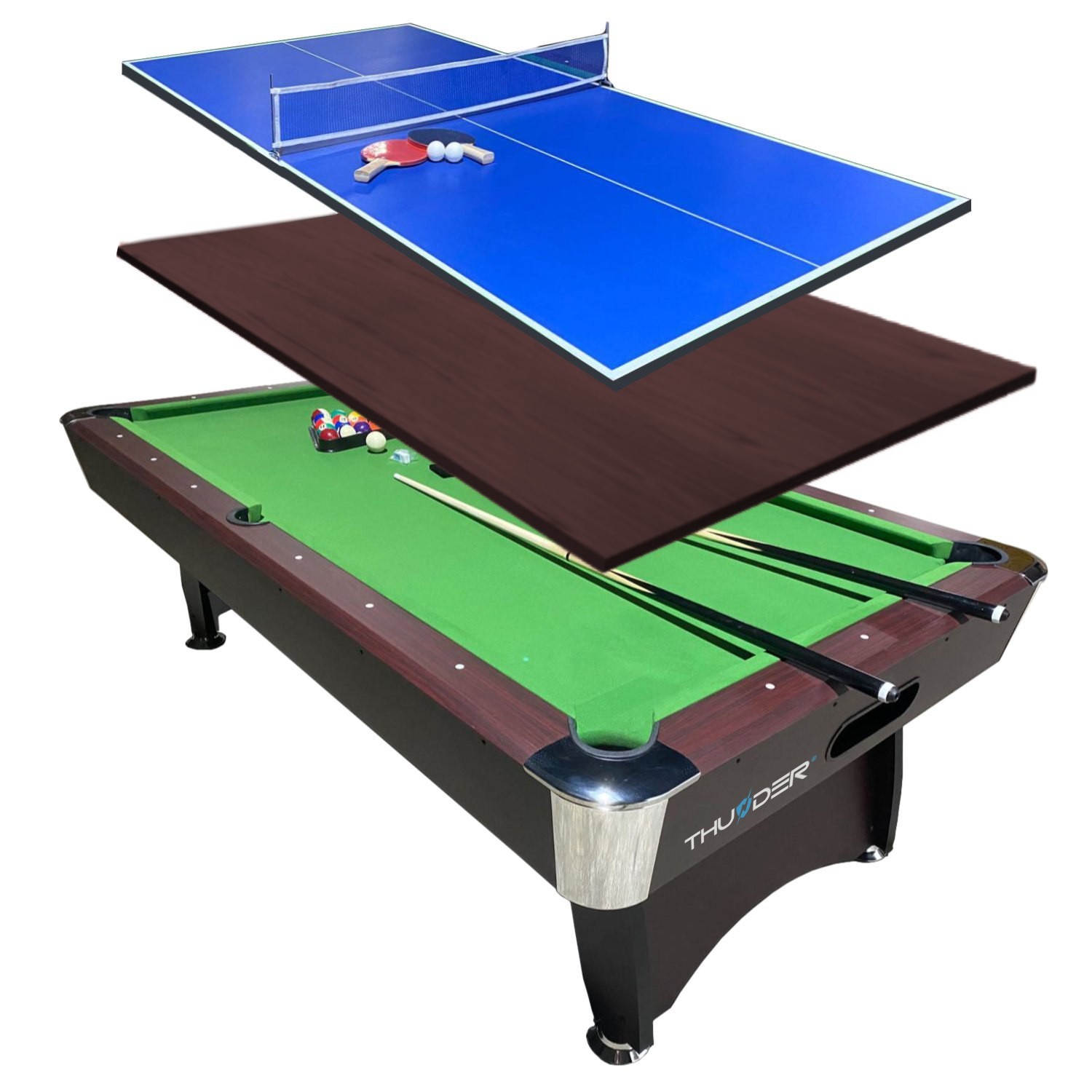 Thunder Kulečníkový stůl s překrytím na ping pong / jídelní deska 8FT